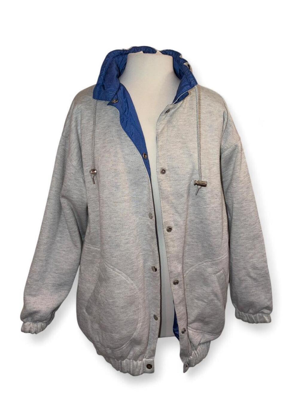 Vintage 90s Climate Zone Reversible Snap Jacket - Blue Nylon / Gray Sweatshirt